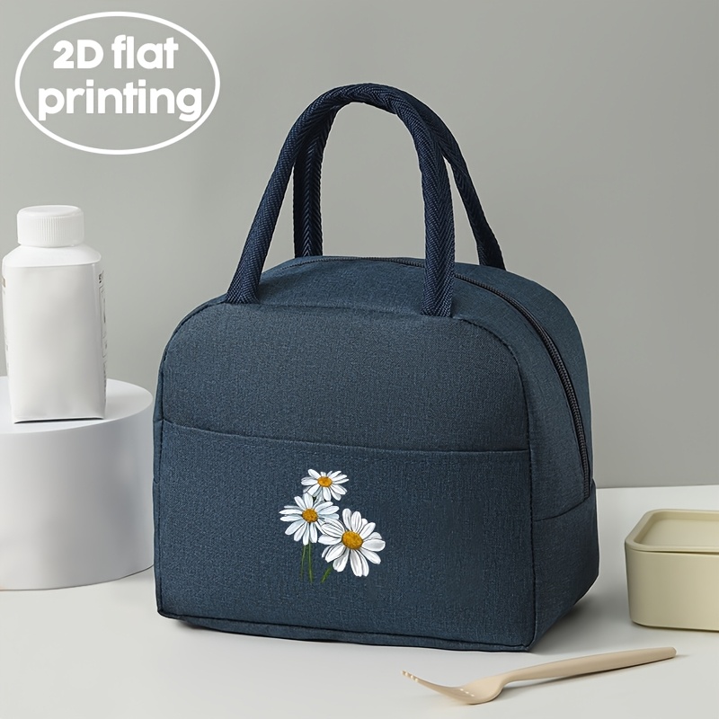 TEMU 1pc Insulated Lunch Bag Tote Large Capacity Bag With Storage Or Bento Box Delicate Daisy Design: Simple Joy Reusable Cooler Bag Durable And