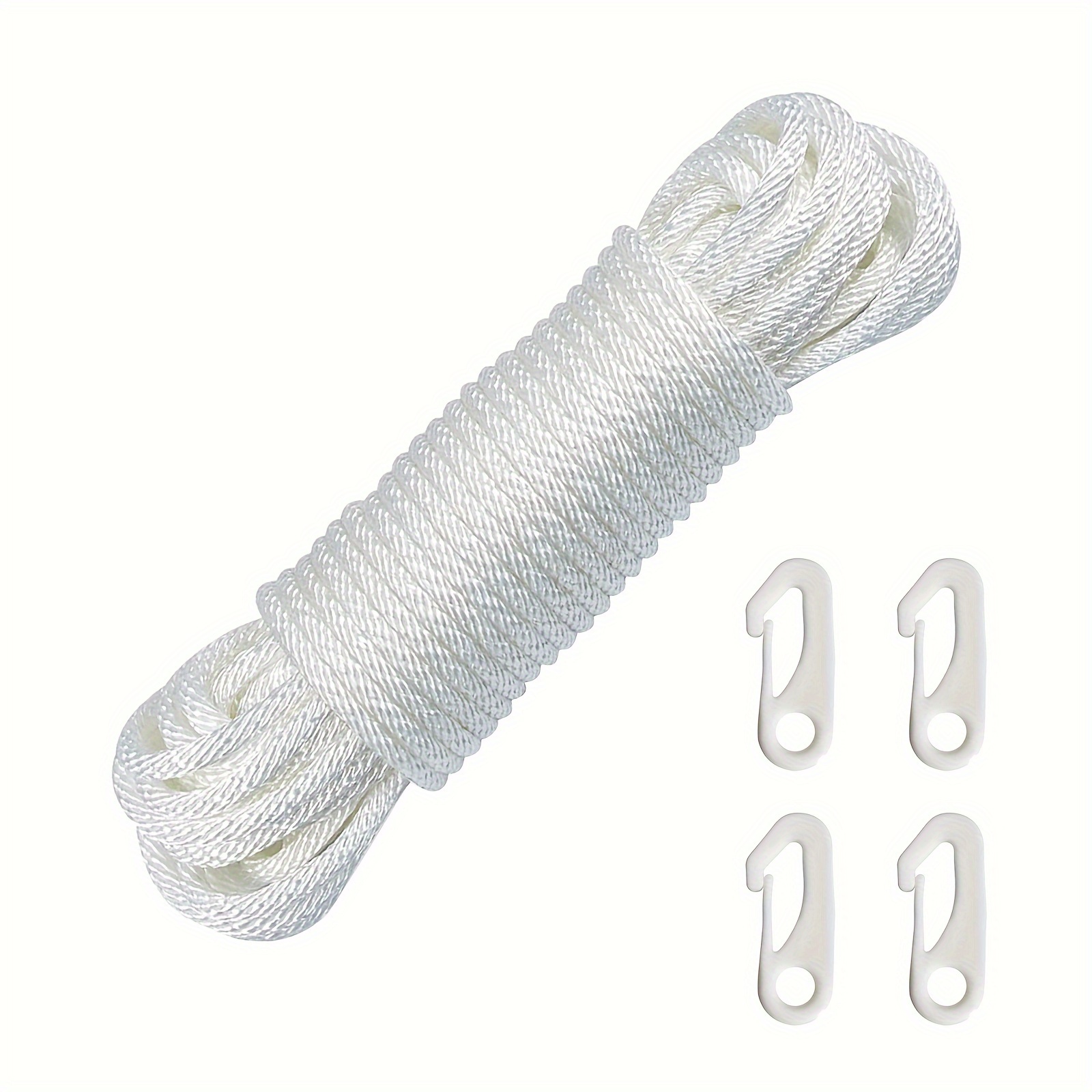  NQ Flag Pole Rope Kit - 100 Feet x 1/4 Diameter Flag Pole  Halyard Nylon Rope with 4 Pieces Flag Pole Hook Clips - Outdoor Flagpole  Accessories, Rope for Clothesline, Swing