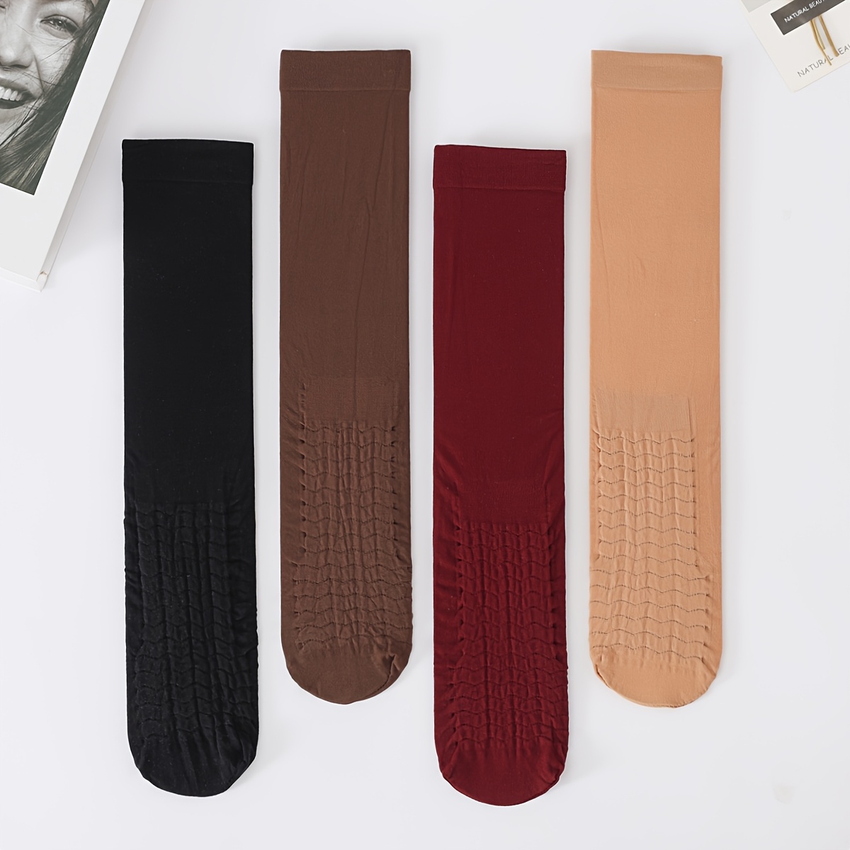 TEMU 4-pack Women' Mid-calf Socks, Versatile For Daily Wear Office & Casual, Comfortable Breathable & Multiple Colors Available