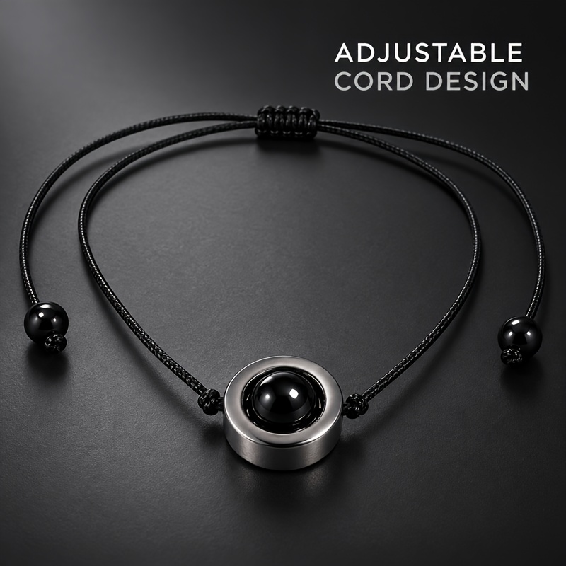 2pc Natural Obsidian Jewelry Set, Adjustable Necklace & Bead Bracelet