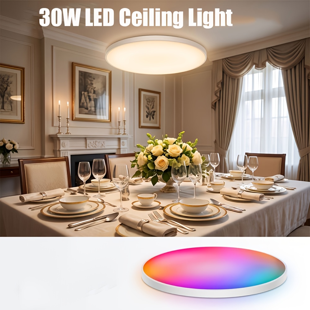 30W Smart LED Ceiling Light, Wifi & Bluetooth Dimmable RGB Fixture