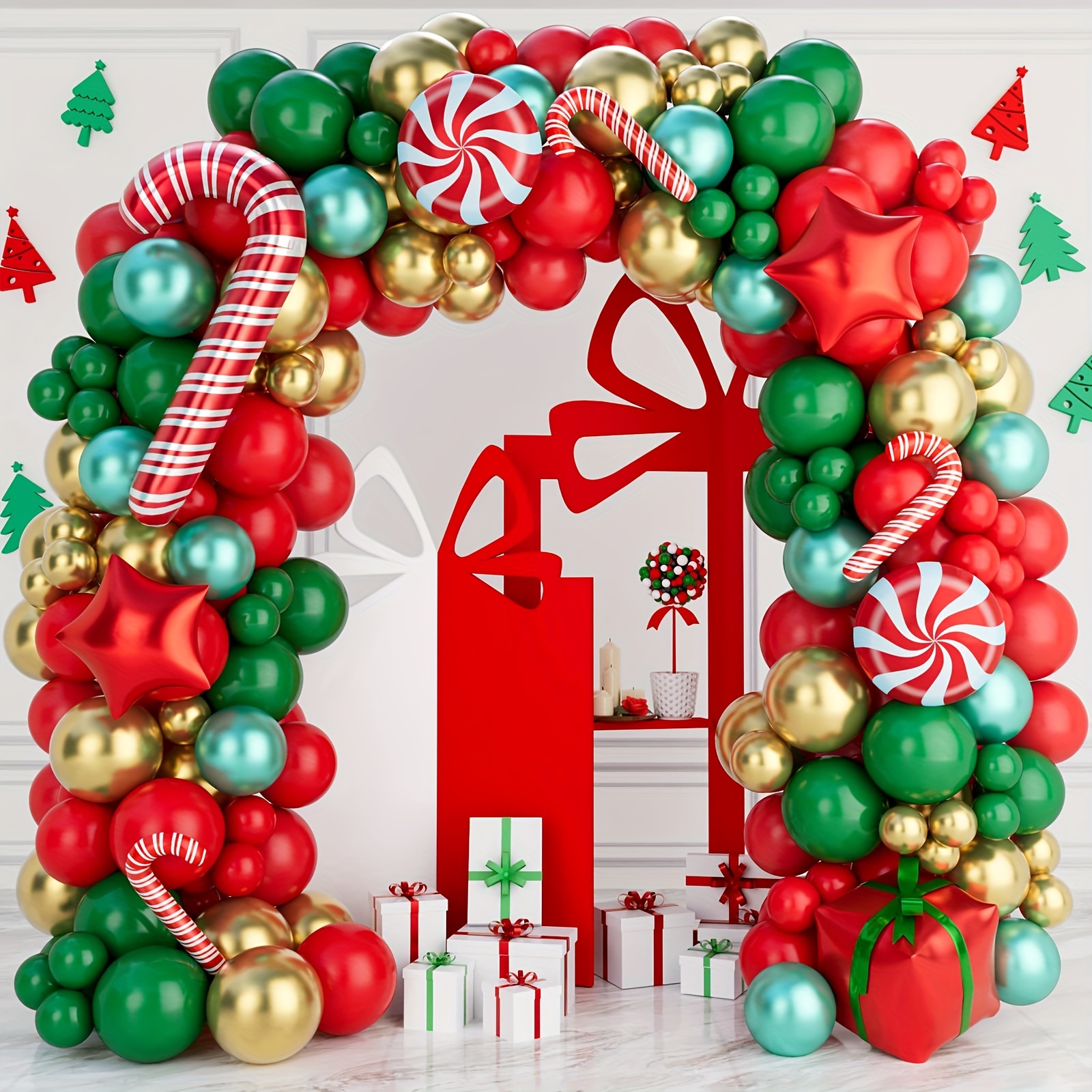 

Kit de Guirlande de Ballons de Noël 140pcs - Rouge, Vert & Doré avec Étoiles et Canne à pour Décorations Festives, Fêtes de Noël, Anniversaires & Célébrations du An, Idéal pour Noël, pour Thanksgiving