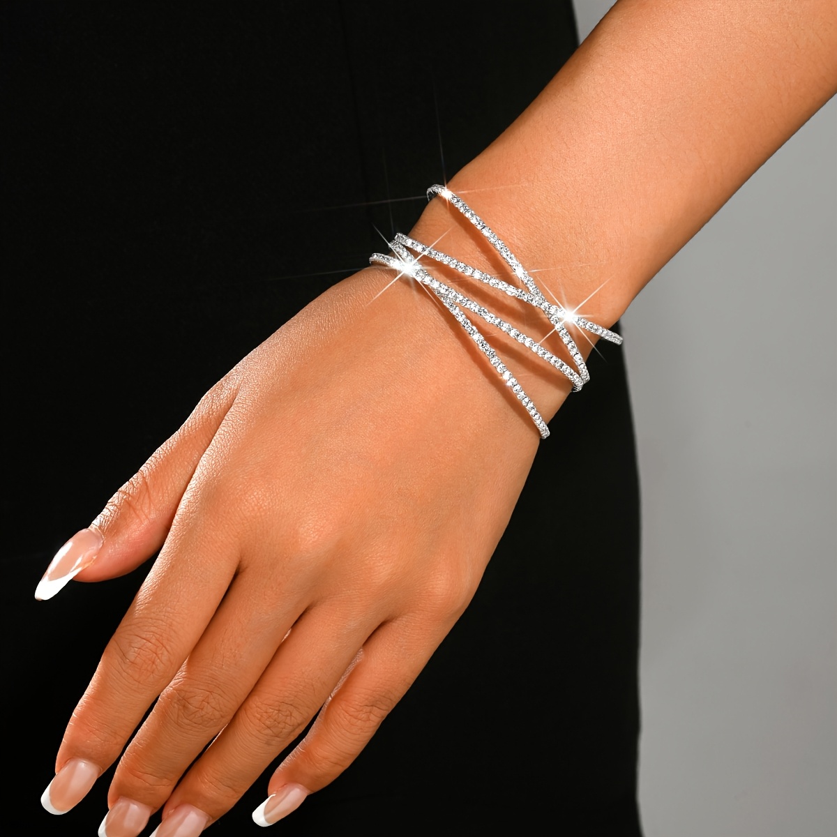 Women's Rhinestone Open Bangle, Slender Multi-Strand Design