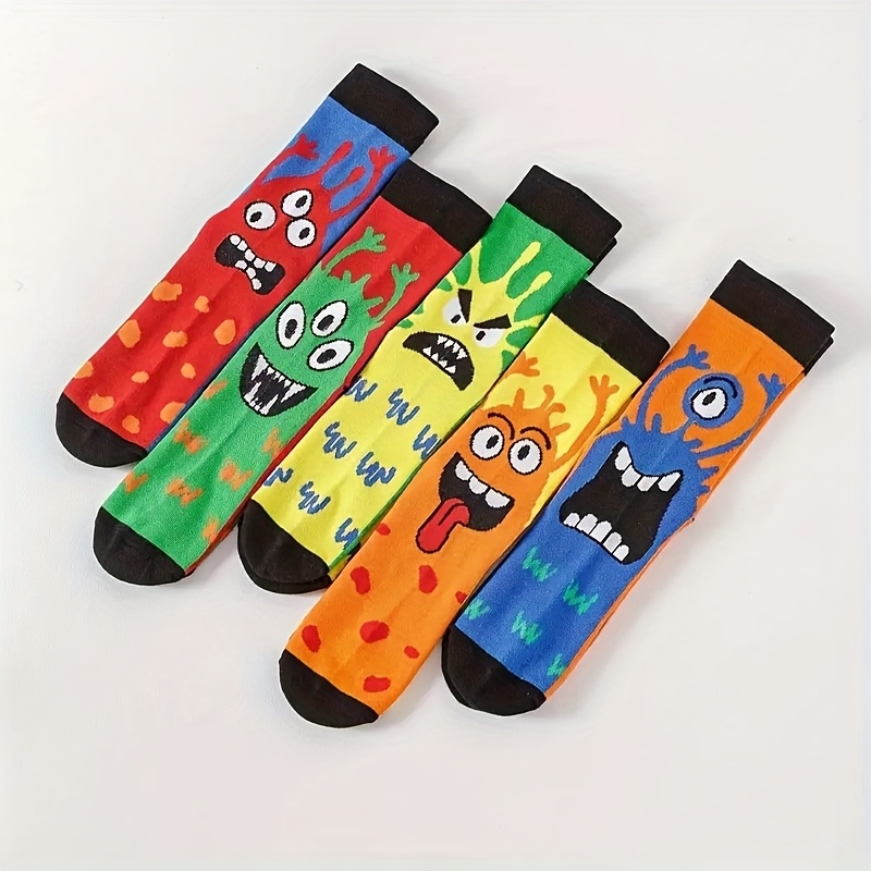 TEMU Combinación aleatoria de 5/10 /juego de calcetines de media caña para con divertidos estampados de temporada y coloridos, calcetines novedosos y