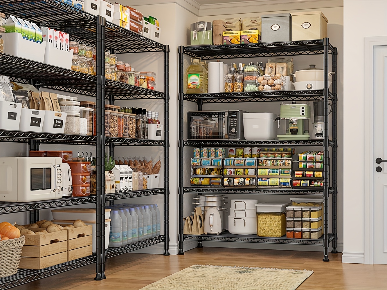 73.6 Inches High Wire Shelving on Wheels, Deep Storage Shelves with Mobility, 73.6 Inches High Metal Shelving Unit with Adjustable Five Tiers, Robust Metal Shelves for Storage
