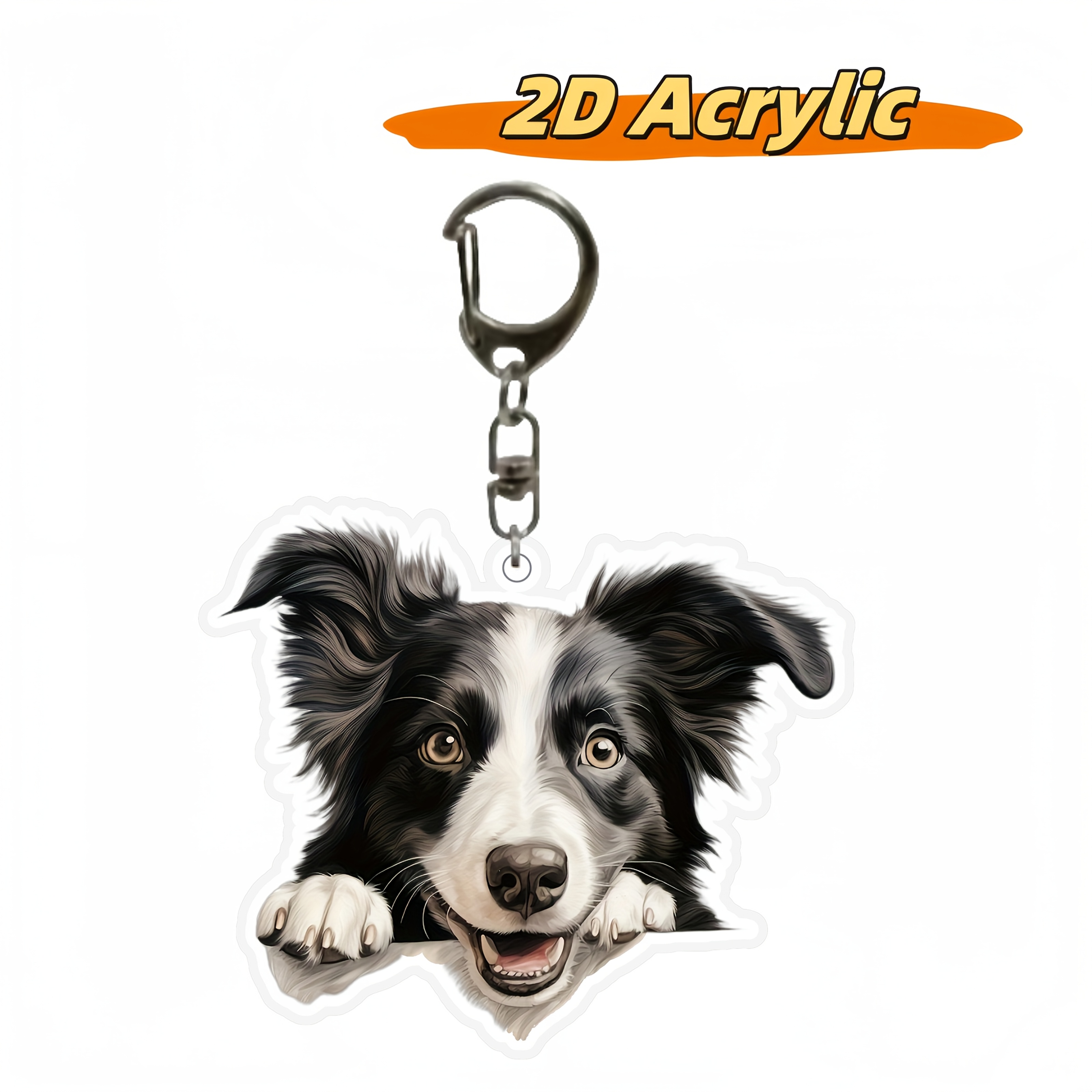 

Porte-clés en Acrylique Border Collie Plat 2D - Accessoire Tendance pour Hommes