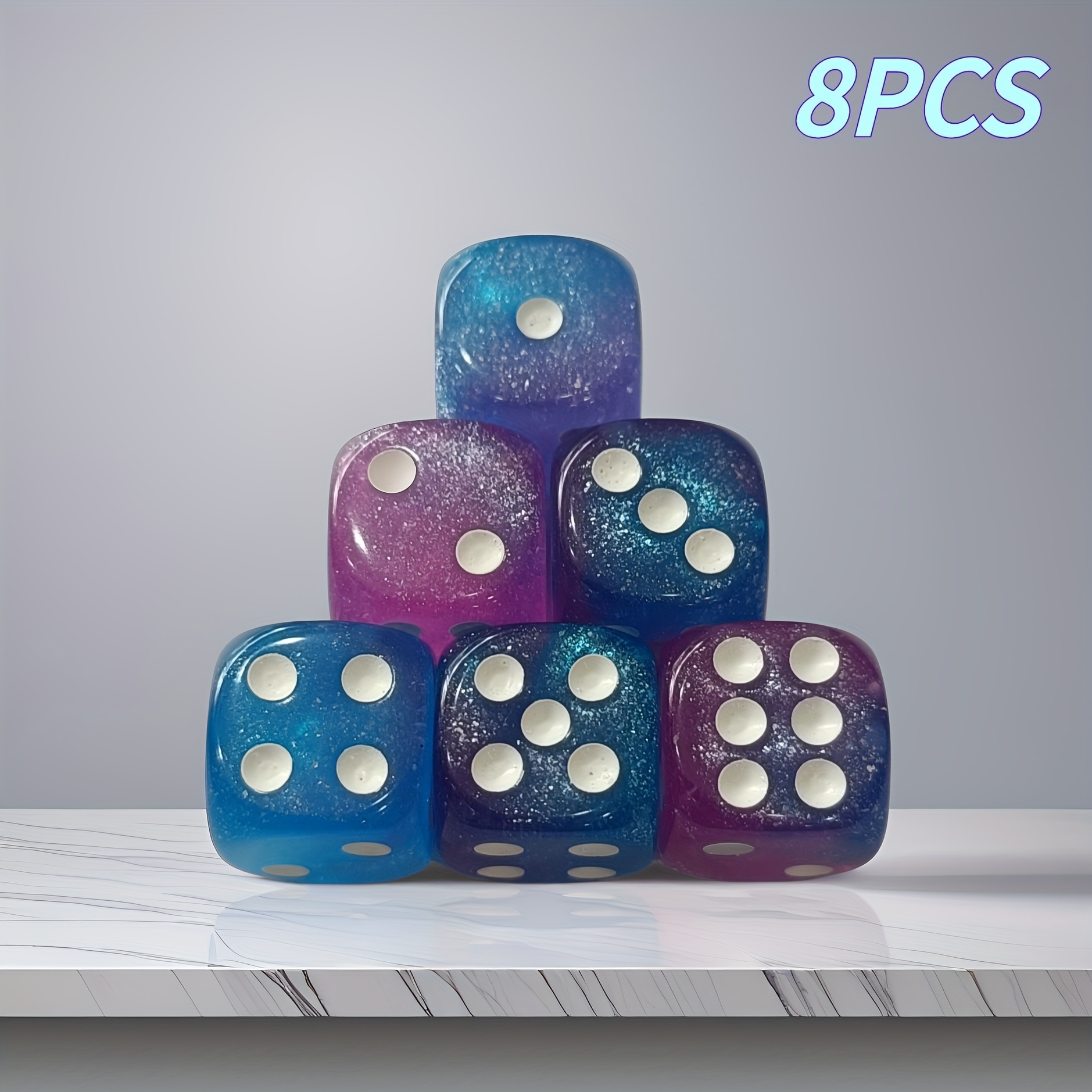 8pcs High-Brightness Iridescent Two-Tone Dice