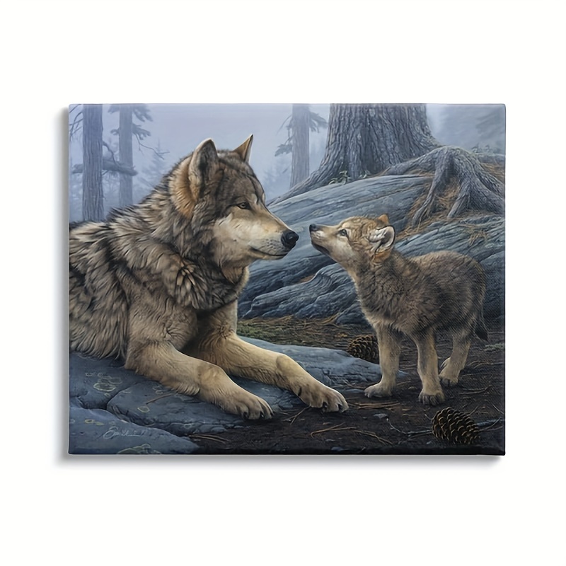 

1pc Wall Art Canvas Painting Wolf And Cub Woodland Forest Animals And Insects Painting Gallery Packaging Canvas Print Wall Art Wall Decor, 12×16in Frameless (about 30.48 X 40.64cm) Eid Al-adha Mubarak