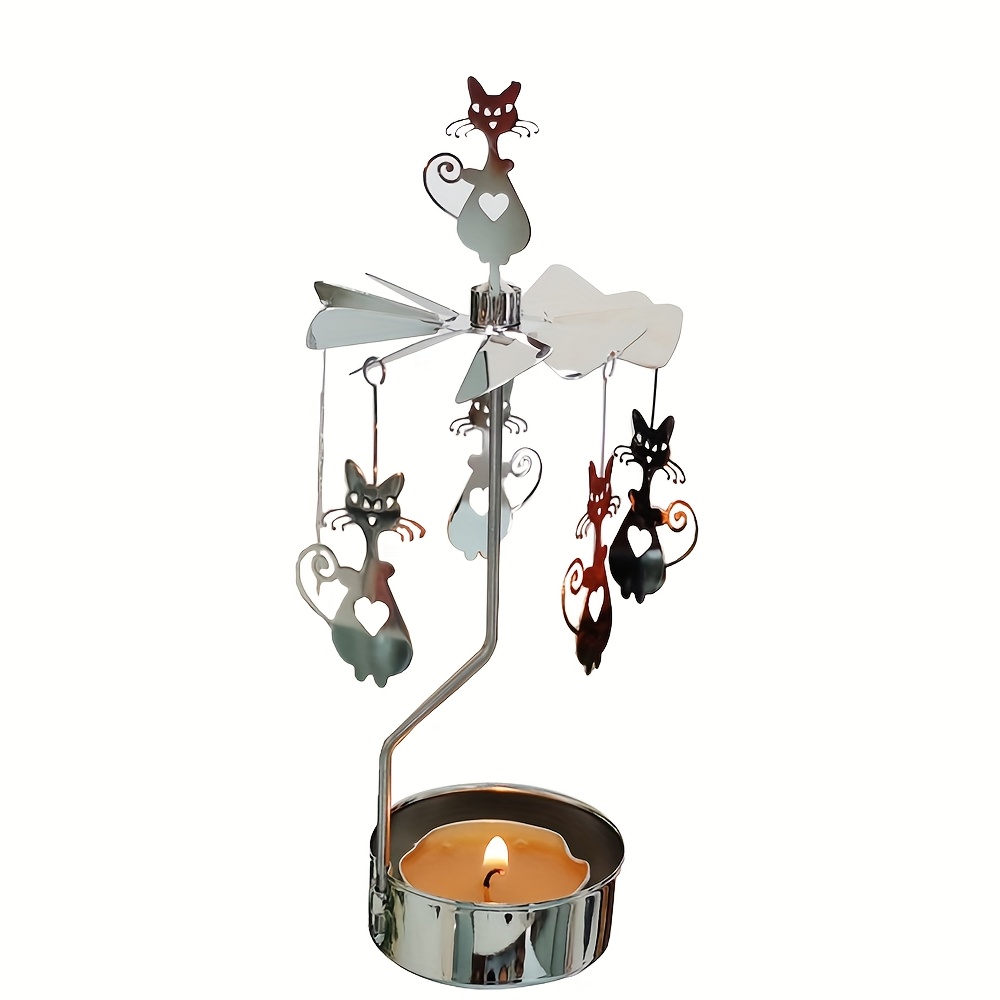 Image of Kitten Rotary Candle Holder Metal Tear Tealight Spinning Candle Holder For Festival Small Gifts