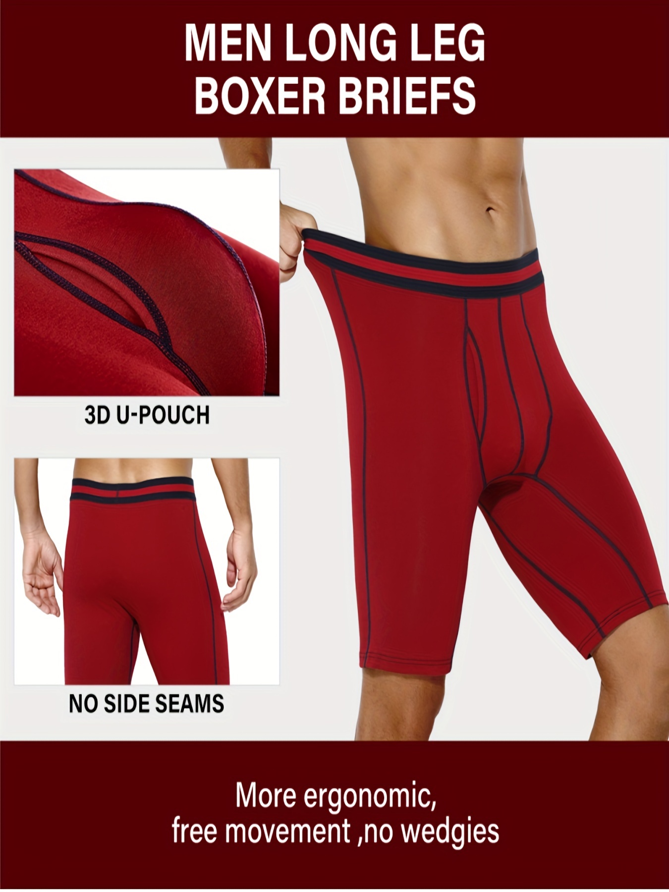 4pcs Men's Long Leg Cotton Underwear Total Support Pouch Boxer Briefs with Open Fly Pouch, Men's Cycling Sports Wear Bottoms, Moisture Wicking & Breathable Slimming Shapewear Body Shape for Men - Image 5