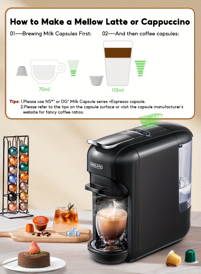5-в-1 Мултифункционална кафемашина с капсули | Съвместима с NES, DG, K-CUP, ESEpod капсули | Идеална за домашна и офис употреба | Перфектен подарък за членове на семейството