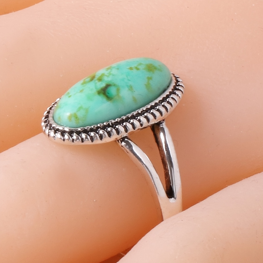 Vintage Oval Turquoise-Effect Printed Ring