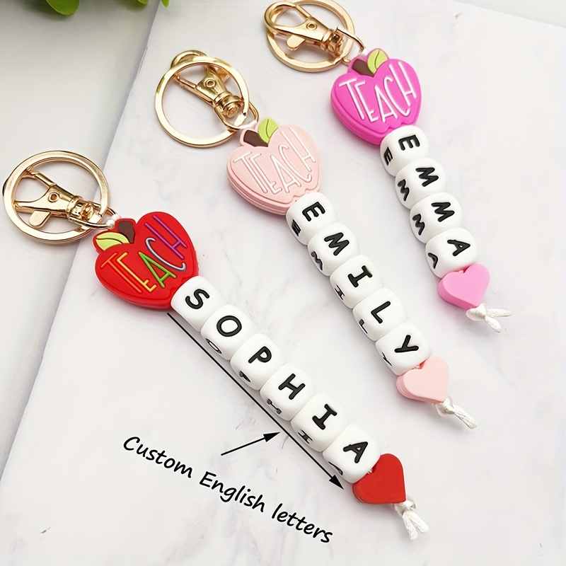 

[popular ] Customized Silicone English Letter Beaded Keychain Custom Pendant Custom Name Teacher's Day Gift