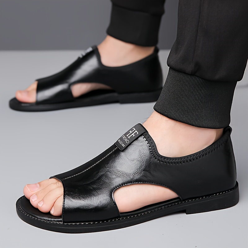 

Men's Solid Color Open Toe Breathable Sandals, Comfy Non Slip Casual Rubber Sole Durable Walking Shoes, Men's Summer Footwear