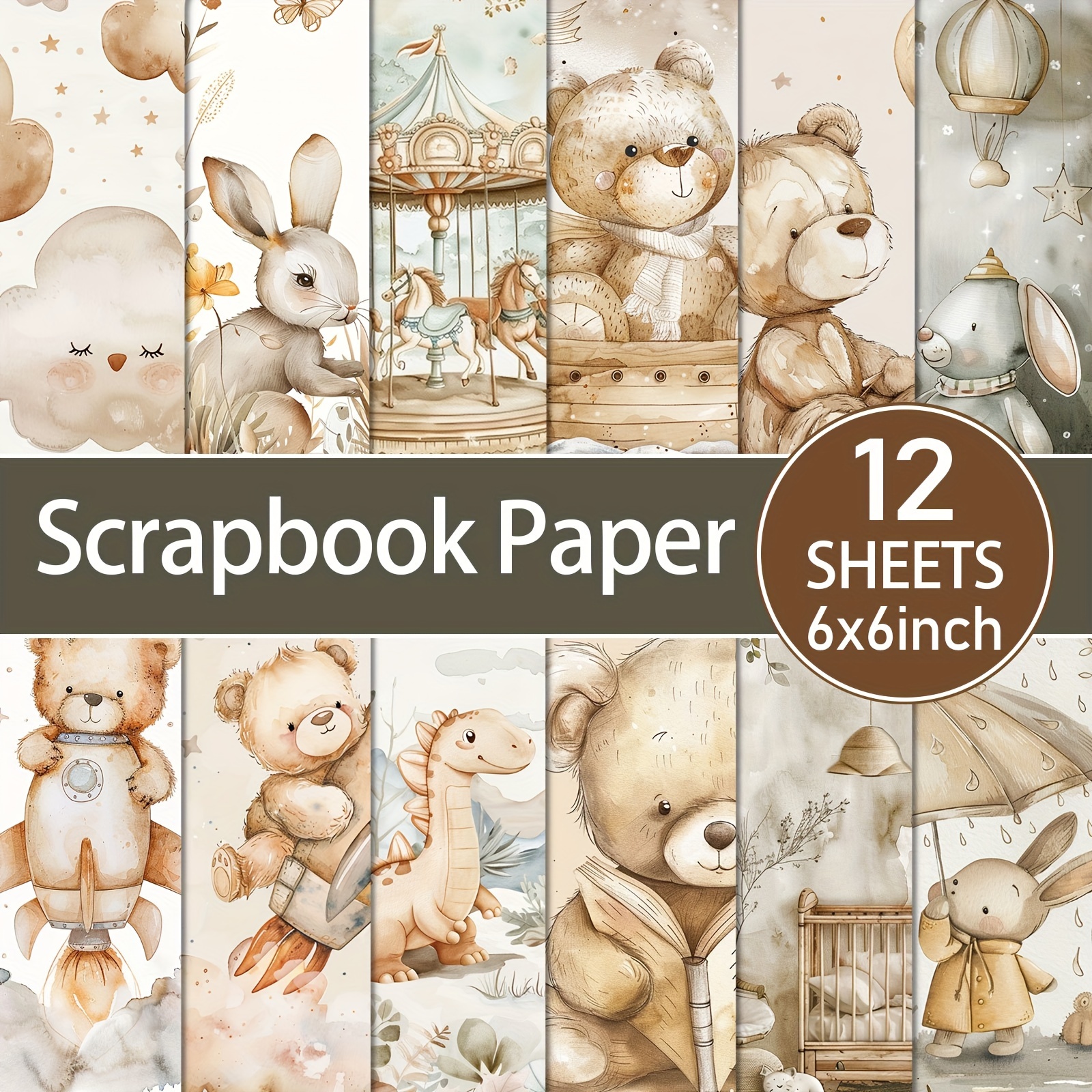 

Bear & Pad - 12 Sheets, 6x6 , For Diy , Card Making, & Decorations