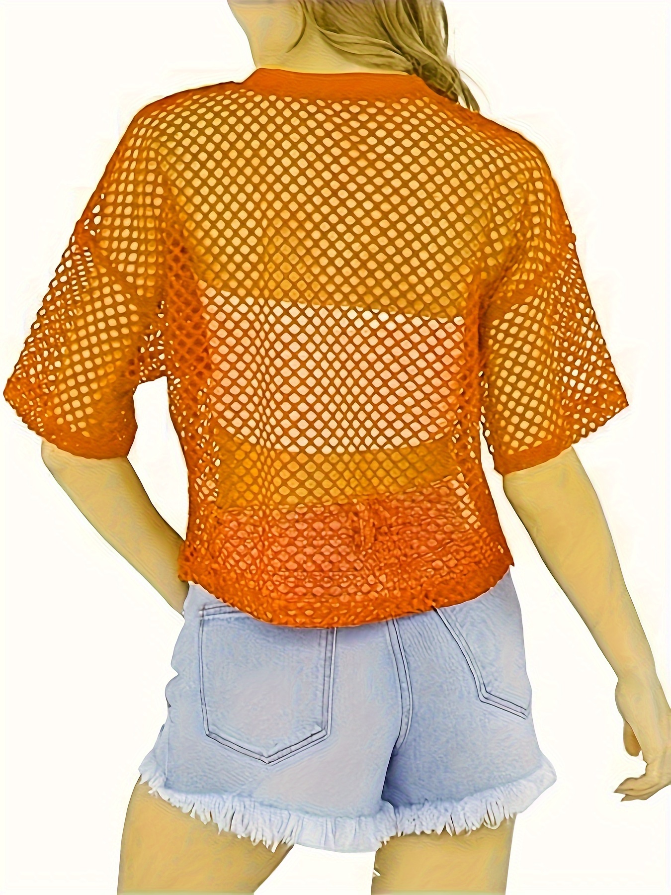 orange fishnet shirt