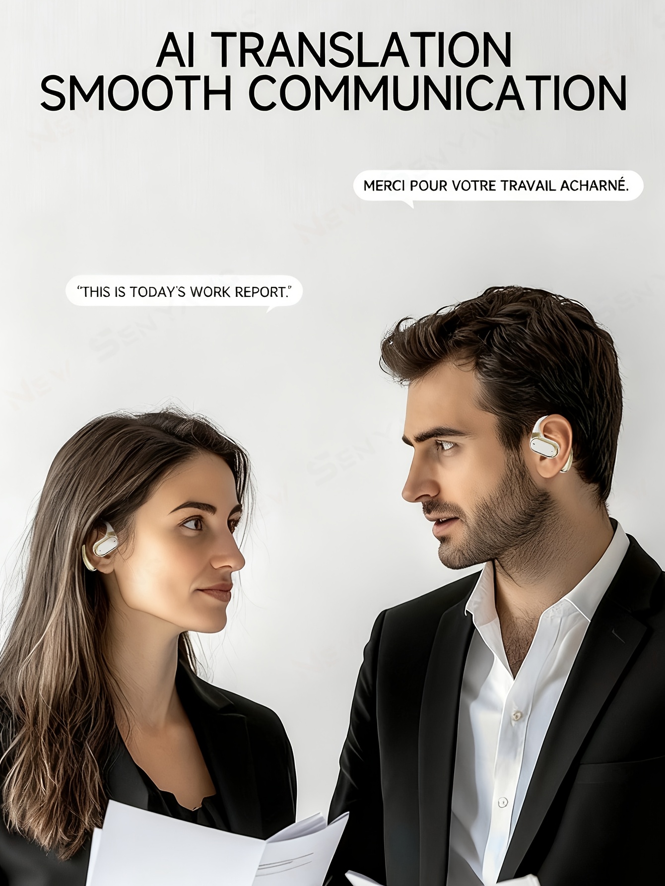 2025 New Senyang AI Translation True Wireless Over-Ear Business Comfort Earbuds - Sports Minimalist Earphones - Multilingual Support, Smart Dual Mic Noise Cancellation, Touch Control, Compatible with Phones, Perfect for Travel, Socializing, Studying