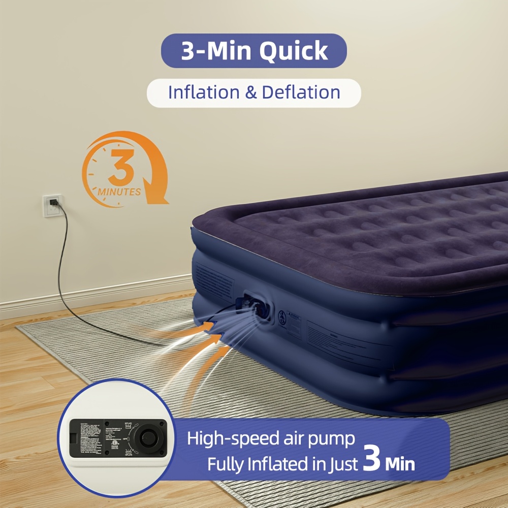 upwll outdoor 18 inch inflatable mattress queen size with built in air pump plush velvet top and non slip bottom camping and indoor use multi functional inflatable mattress inflatable bed durable pvc material Product details 4