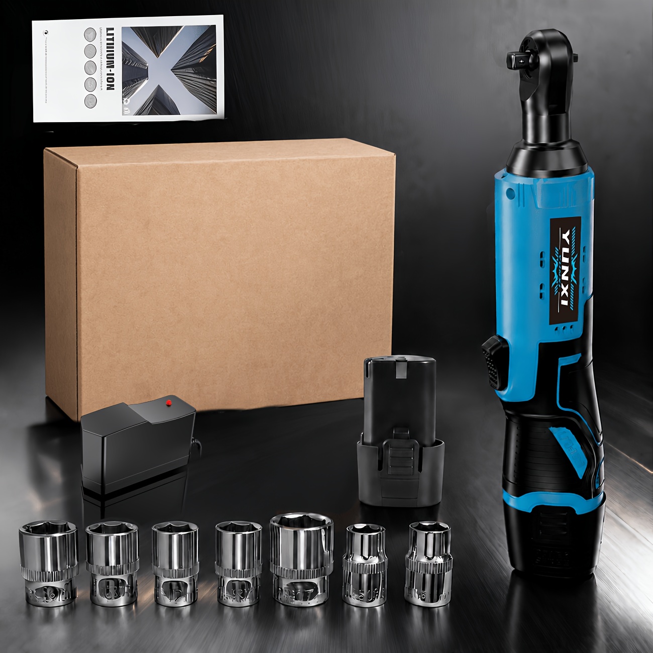 TEMU 12v Wireless Electric Ratchet Wrench Set, 45 Nm High Torque 3/8 Ratchet, Rechargeable High Torque Car Maintenance Angle Truss Installation Tool,