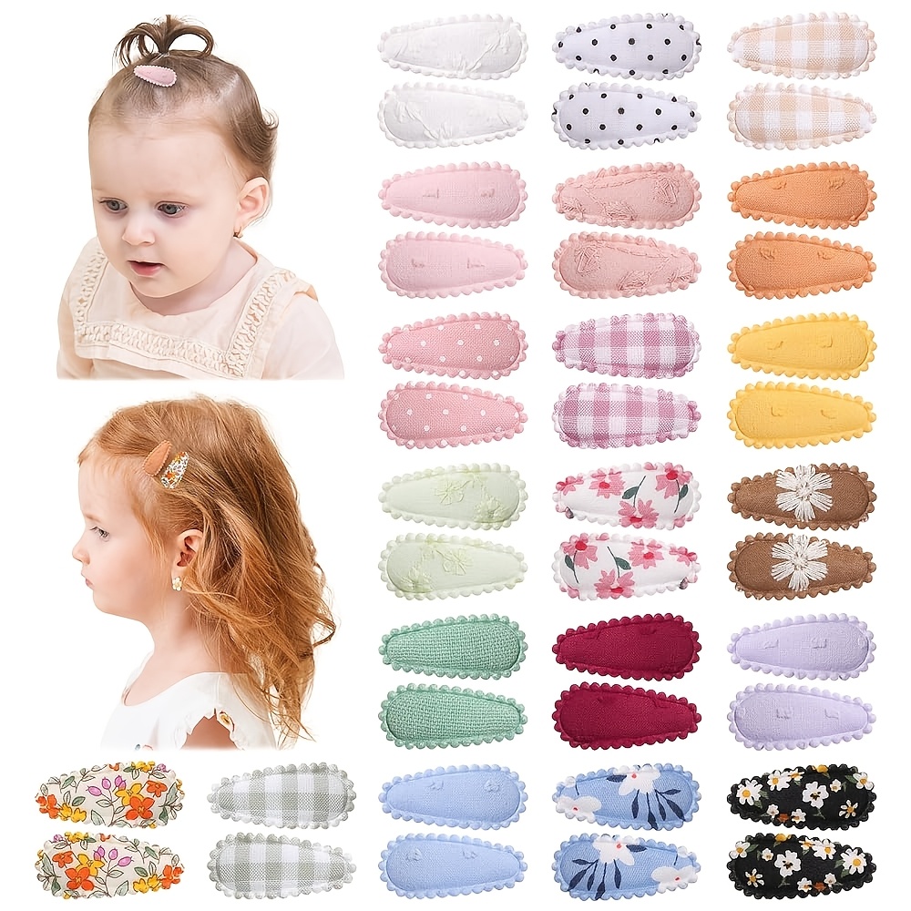 TEMU Lot de 20/40/60 pinces à cheveux Bb mini mignonnes pour jeunes enfants, emballées aléatoirement, pinces à cheveux en tissu imprimé et brodé,