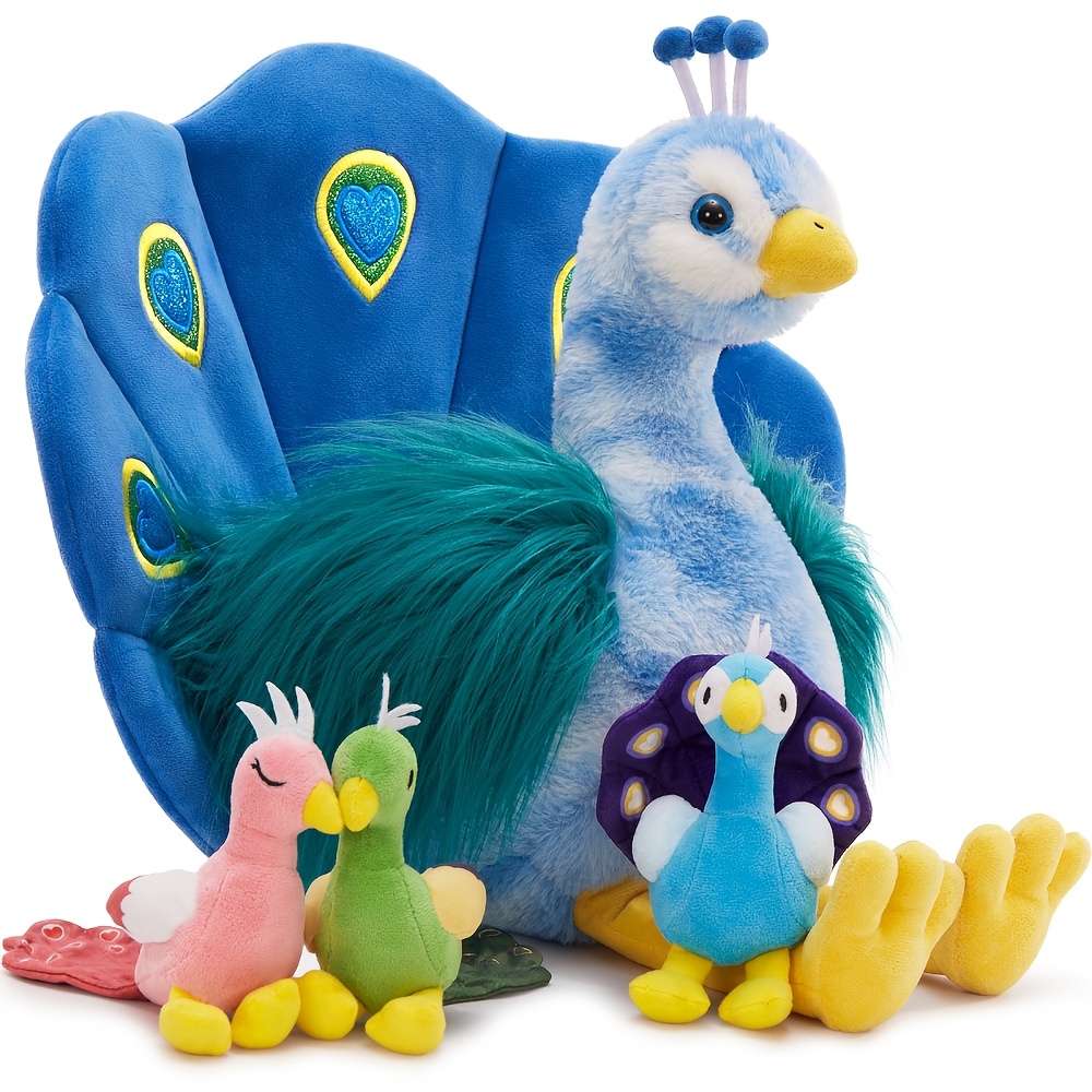 Image of Morismos Big Peacock Toy, 45cm Mom With 3 Cuddly Baby Inside, Giant Fluffly Plush Peacock, Cuddly Kawaii Stuffed Animal Gift For Kids Birthday