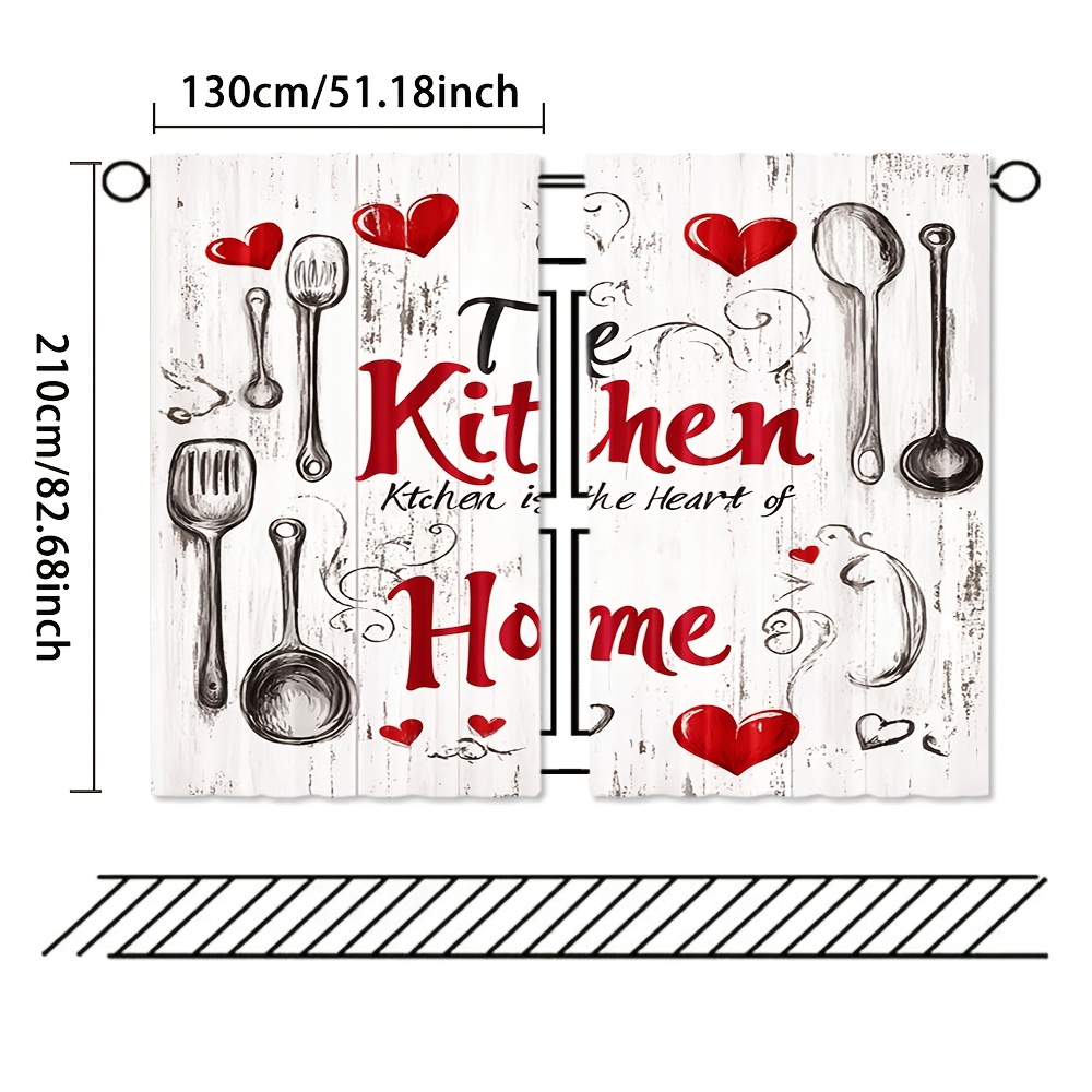TEMU Ensemble de 2 rideaux de cuisine style vintage - Ornés de de et cuillères, conçus pour une suspension à ourlet, fabriqués en polyester robuste,