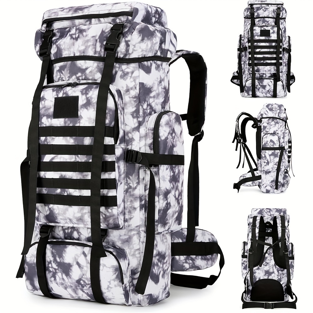 

70l Hiking Backpack Camping Adjustable Waterproof Mountaineering Sports Bag Black White Camo