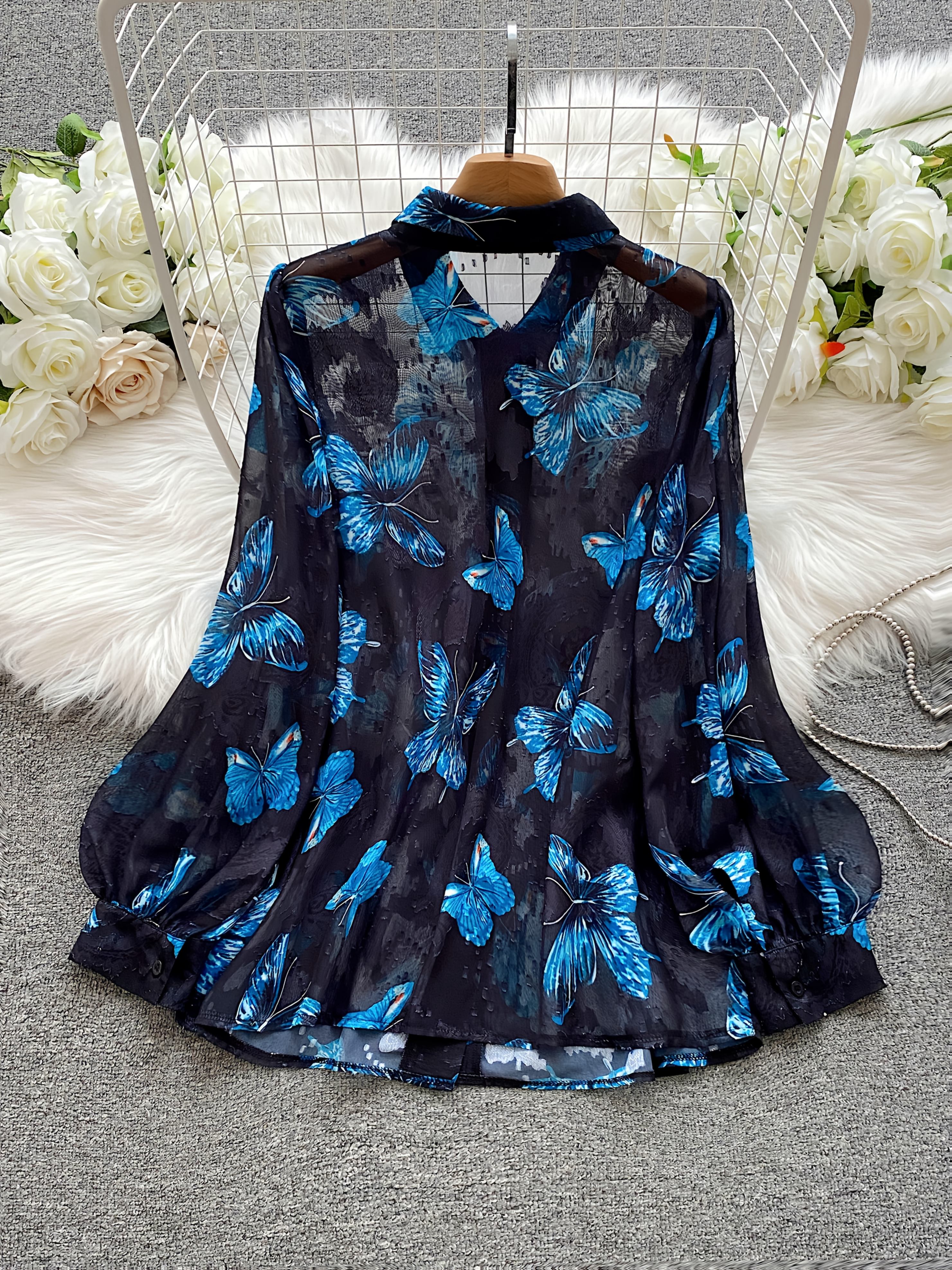 blusa mujer talla estampado floral mariposas Temu Spain