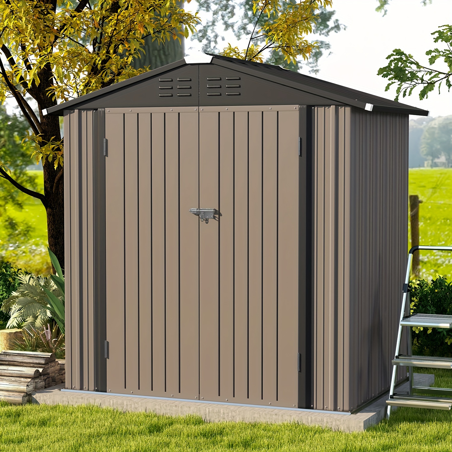 

Metal Outdoor Storage Shed, Lockable Garden Tool Shed Steel Anti-corrosion Storage House With Single Lockable Door For Backyard Outdoor Patio, Brown