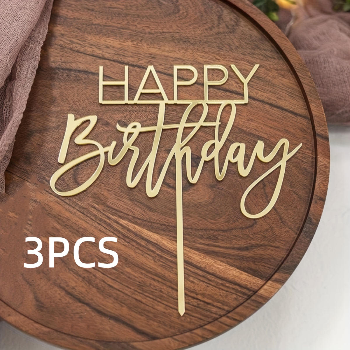 3pcs/6pcs/9pcs Happy Birthday Cake Toppers Mirror Acrylic Cake Topper Side Cake Decorations Cake Inserts Cake Decorating Supplies Cupcake Toppers For Birthday Party Cake Desserts Pastries