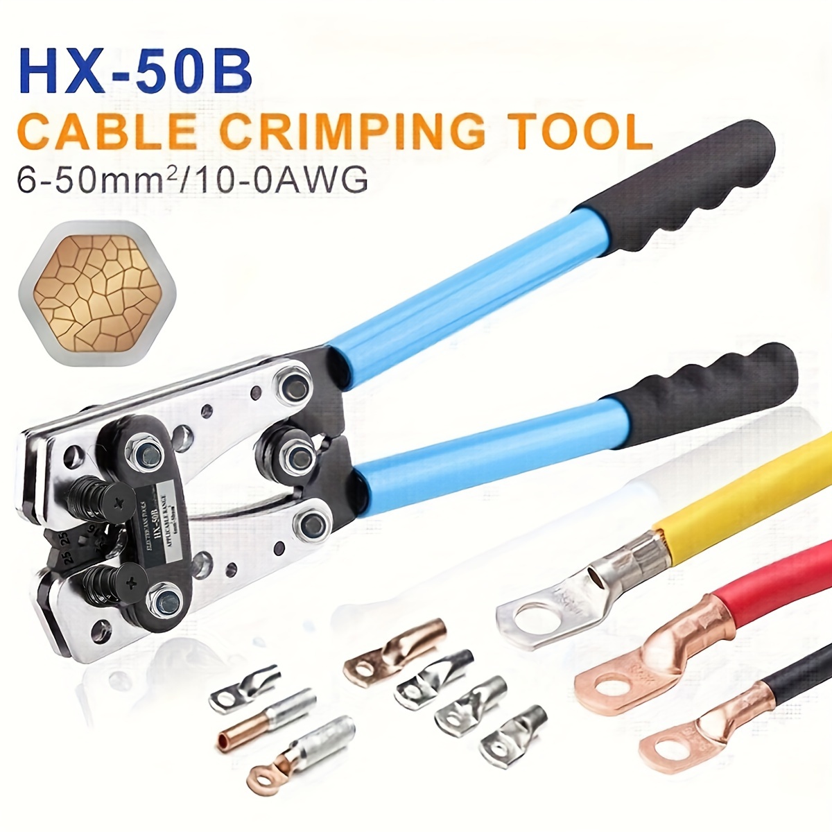 

Hx-50b Crimping Pliers, 6-50mm²/awg 10-0, Long Handle Labor-saving Tool For Battery Cable Terminal Blocks, Multi-functional Metal Crimper