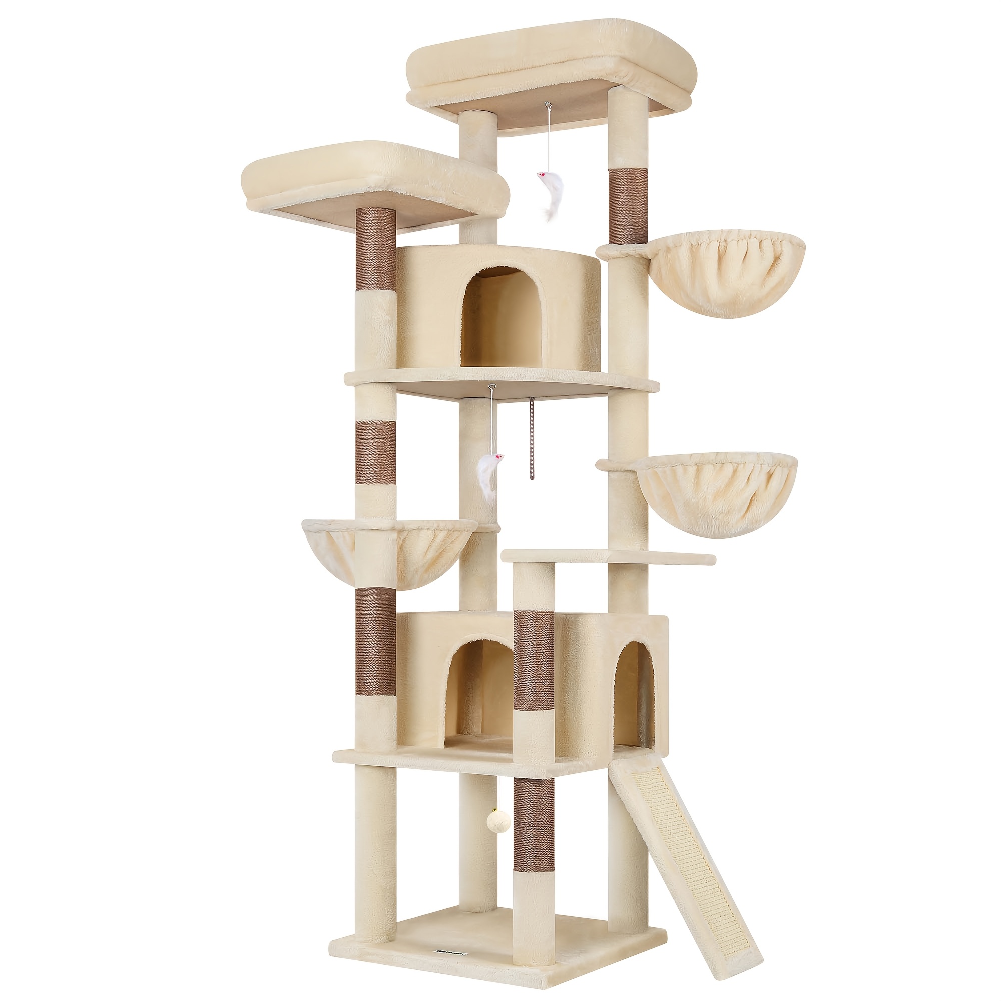 Image of Globlazer Large Cat Tree Tower, 76-inch Extra Tall Multi-level Cat Furniture With Cozy Condos, Hanging Basket And Perches For Adult Cats, Perfect For Climbing, Scratching, And Play, F76c