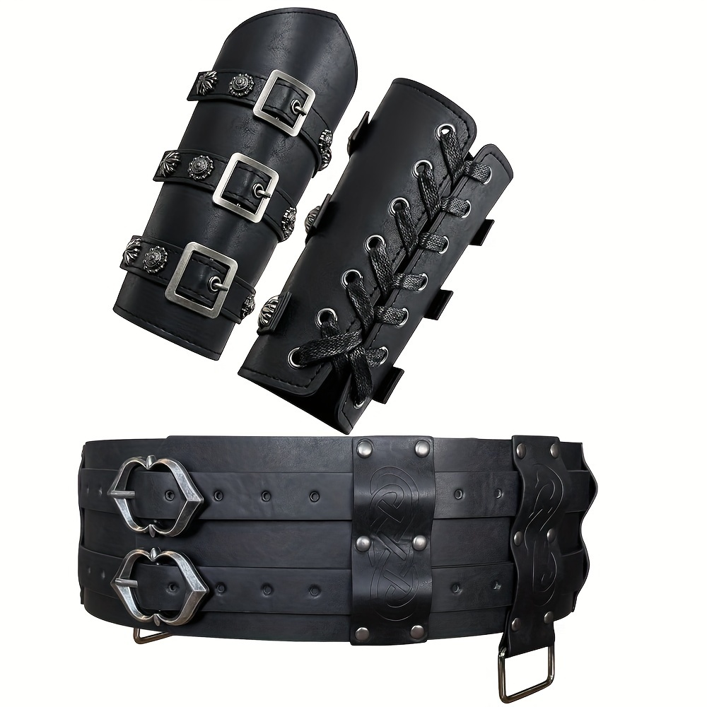 TEMU 3pcs Viking Wide Belt And Wristbands, Medieval Knight Corset - Perfect For Larp & Halloween Costumes