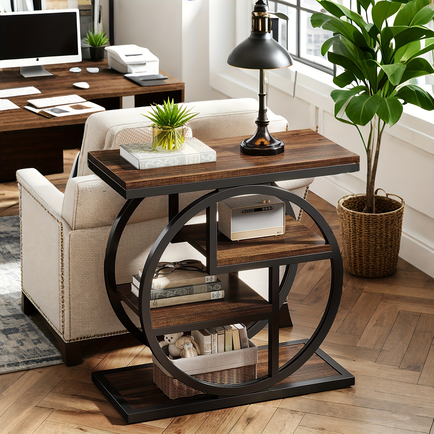 mesa lateral com estrutura redonda de metal, mesa de apoio  -      para   quarto sofá mesa de café pequena detalhes 2