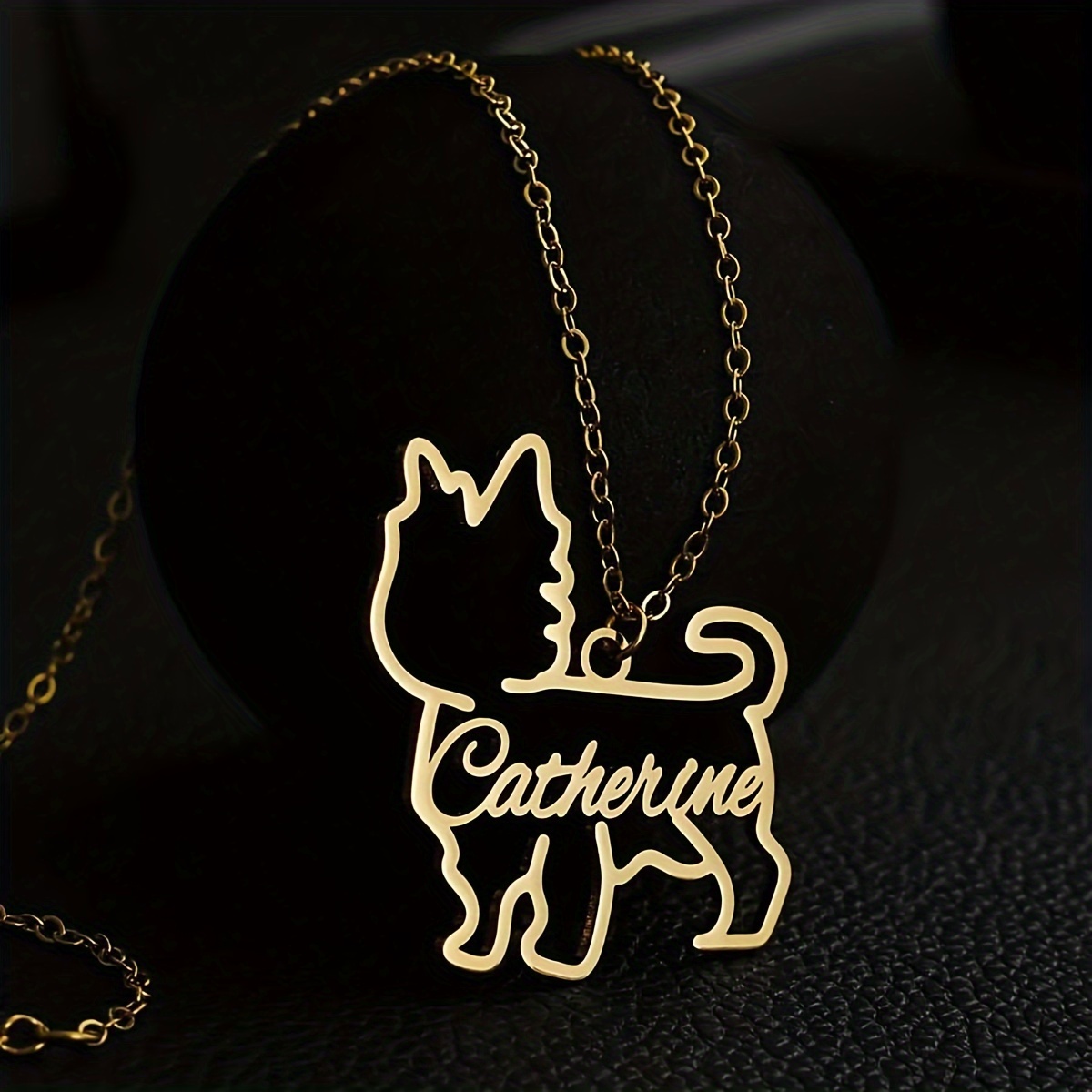 Custom Personalized Minimalist Pet Dog Name Necklace, 18K Gold Plated