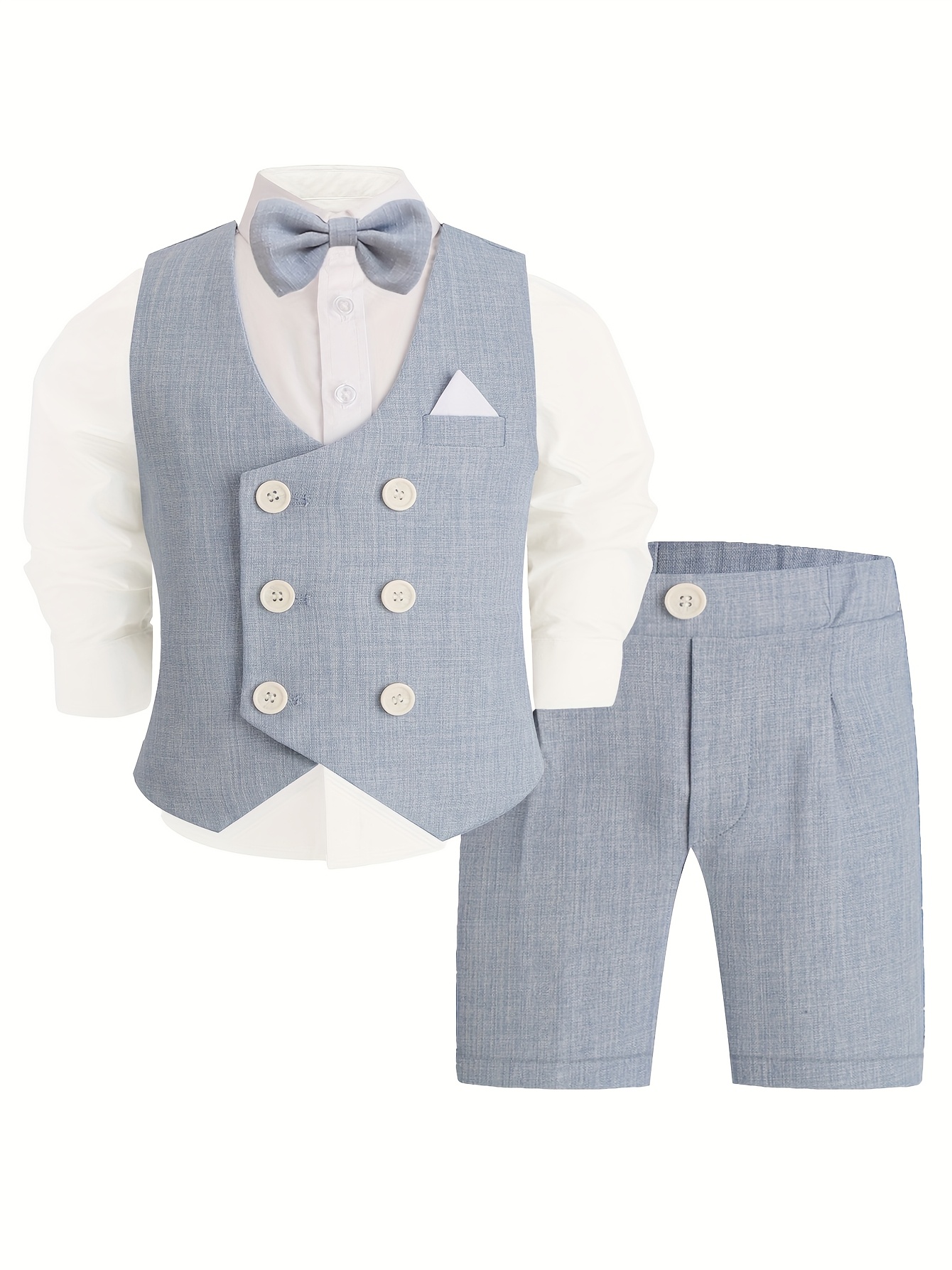 Bow Tie Grey Suit Blue Vest Boys' Formal Suit Vest Trousers Bow