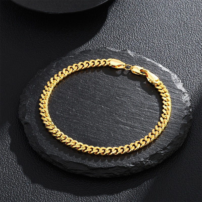 Image of 925 Silver, Women's 5mm Golden Round Cuban Bracelet - Thick, Fashionable, Elegant, Simple, Suitable As A Birthday Gift For , Christmas, Valentine's Day, Gift Box Included