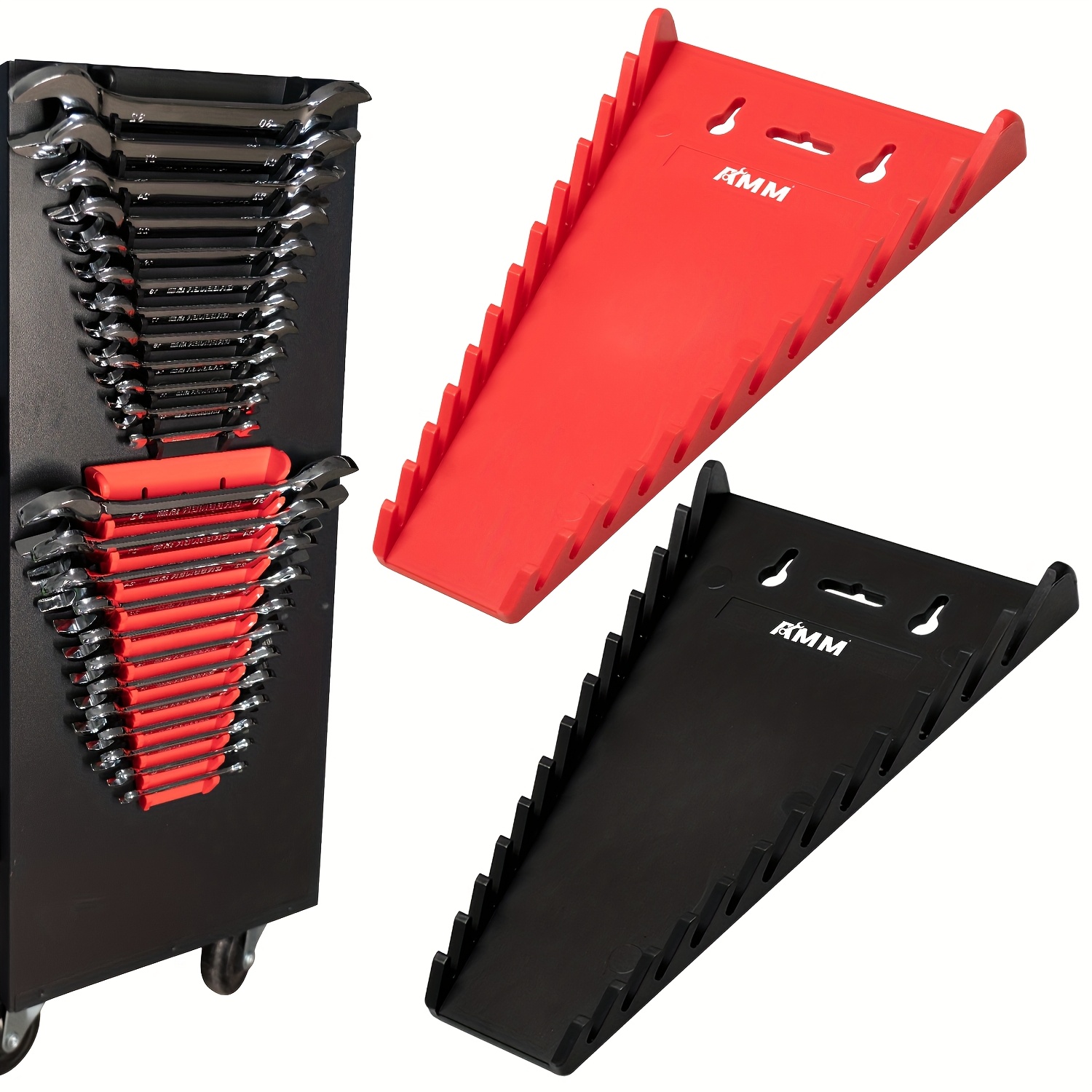 TEMU Amm 2pcs Magnetic Wrench Organizer, 24-slot Magnetic Wrench Holder For Tool Box Drawers & Wall Mounting, Sae (1/4" - 1-1/16") And Metric (6mm-24mm), Great Gifts