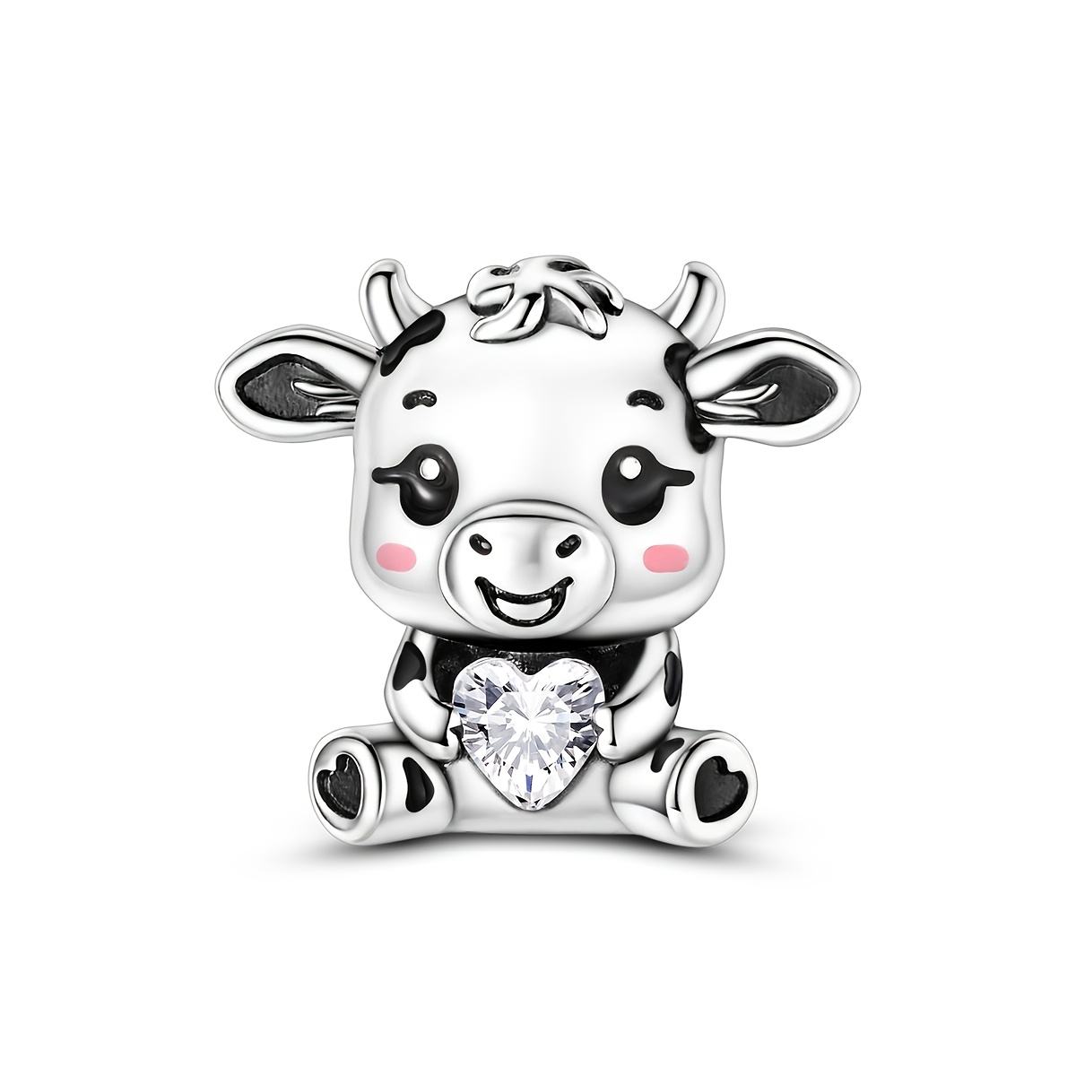 TEMU 1pc Silvery-colored Charms Beads For Women -hugging Cow Beads Fit Original Bracelet And Necklace