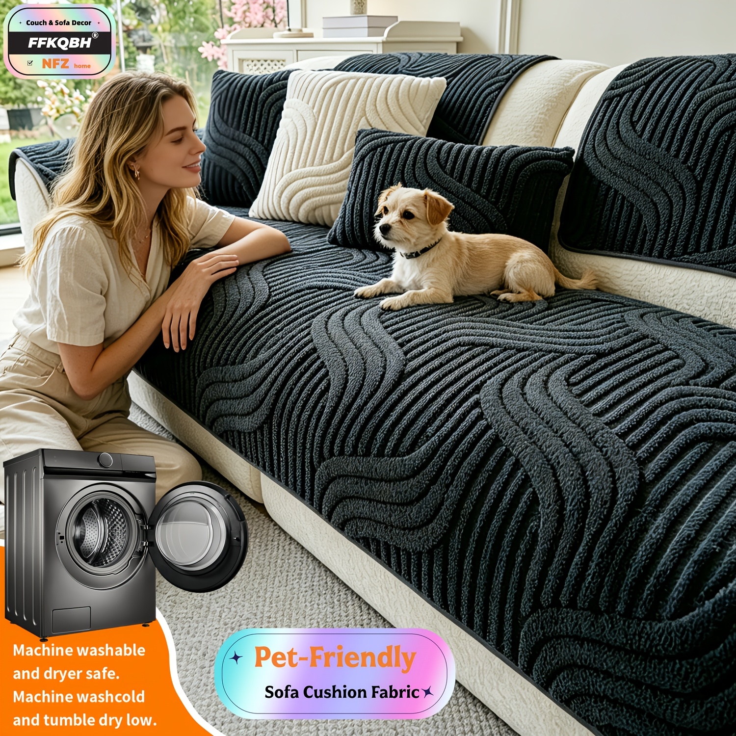 1pc bohemian style solid color polyester velvet non slip sofa cushion pillowcase back cushion armrest cushion pet friendly machine washable suitable for 1 2 3 4 4 seater and modular sofas home decor   tear resistant
