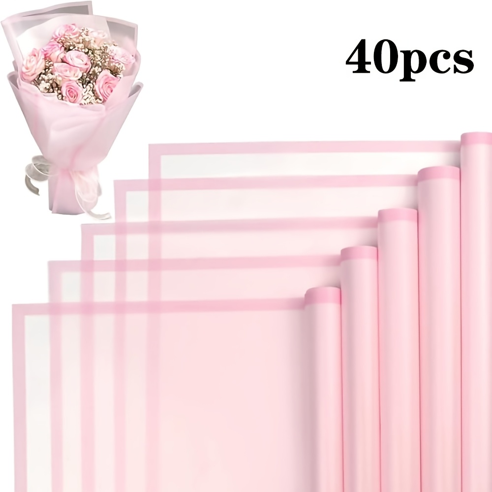 E-shop 40 Stück Rosa Blumen-Geschenkpapier mit Magischen Kanten - Wasserdicht, Halbtransparente Blumenstraußblätter für Blumenläden &