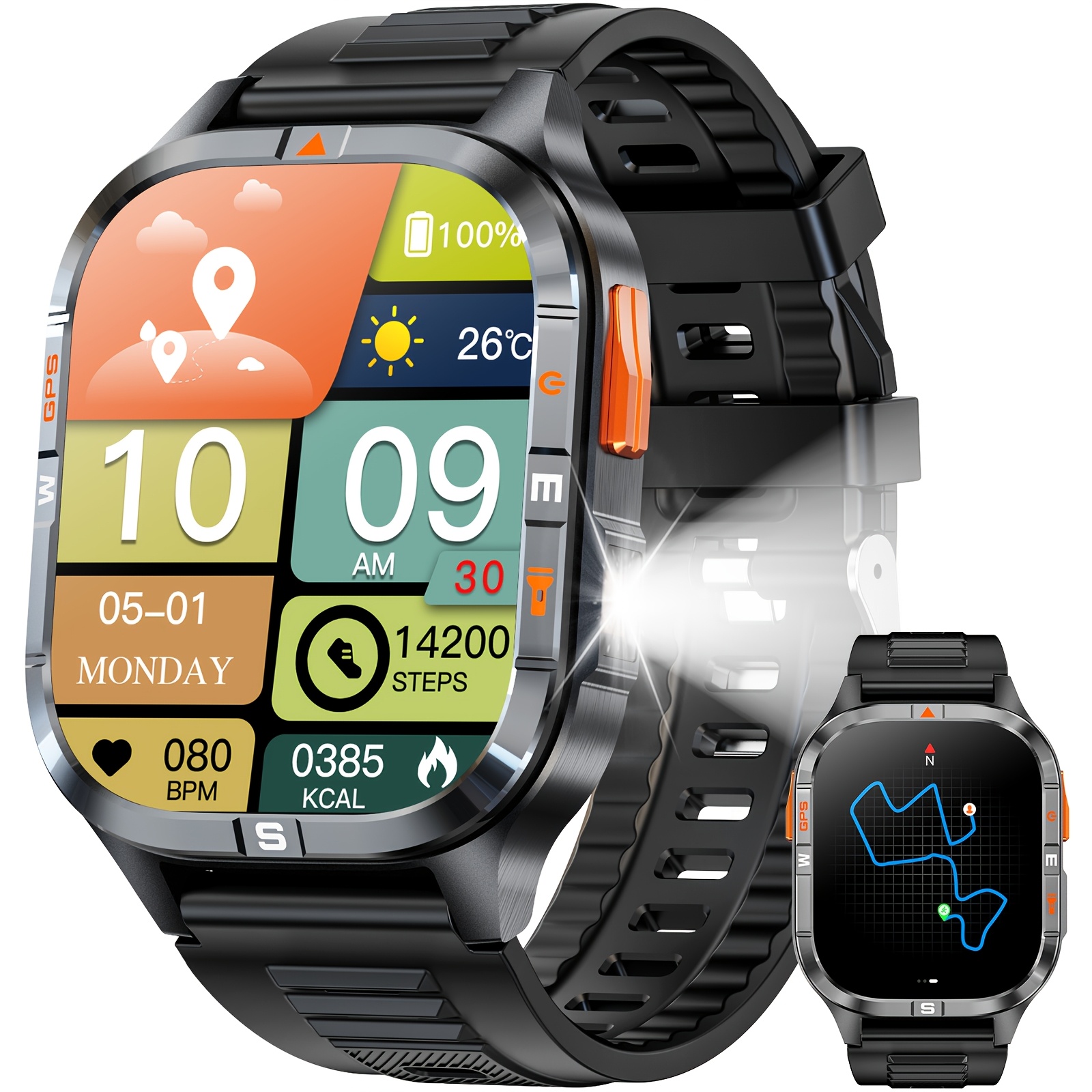 Image of Gps Smartwatch For Men, 2.01-inch Hd Wireless Calling Smartwatch With Led Flashlight, Message Reminder, Call Notification, Outdoor Sports Smartwatch