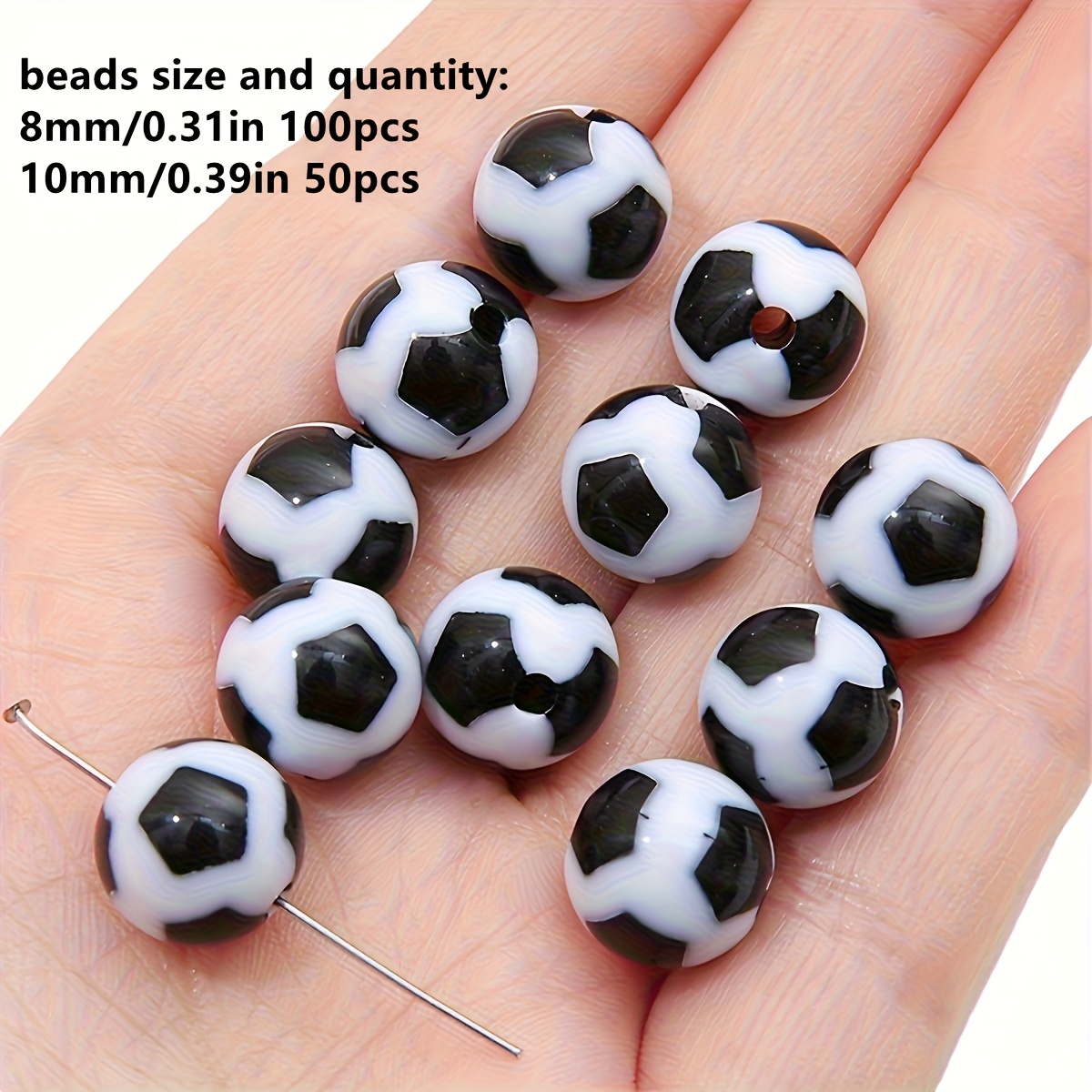 E-shop 8mm100Stk/10mm50Stk Sportstil Fußballperlen, Geeignet für Handgemachte Armbänder und DIY Schmuckherstellung