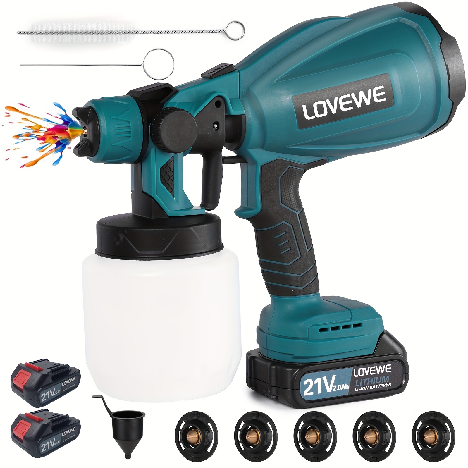 

Lovewe Paint Sprayer, 21v 550w Hvlp Cordless Spray With 2 2000mah Batteries, 1000ml Container, 5 Nozzles And 3 Patterns, Easy To Clean, For Furniture, Cabinets, Fence, Walls, Door Etc.