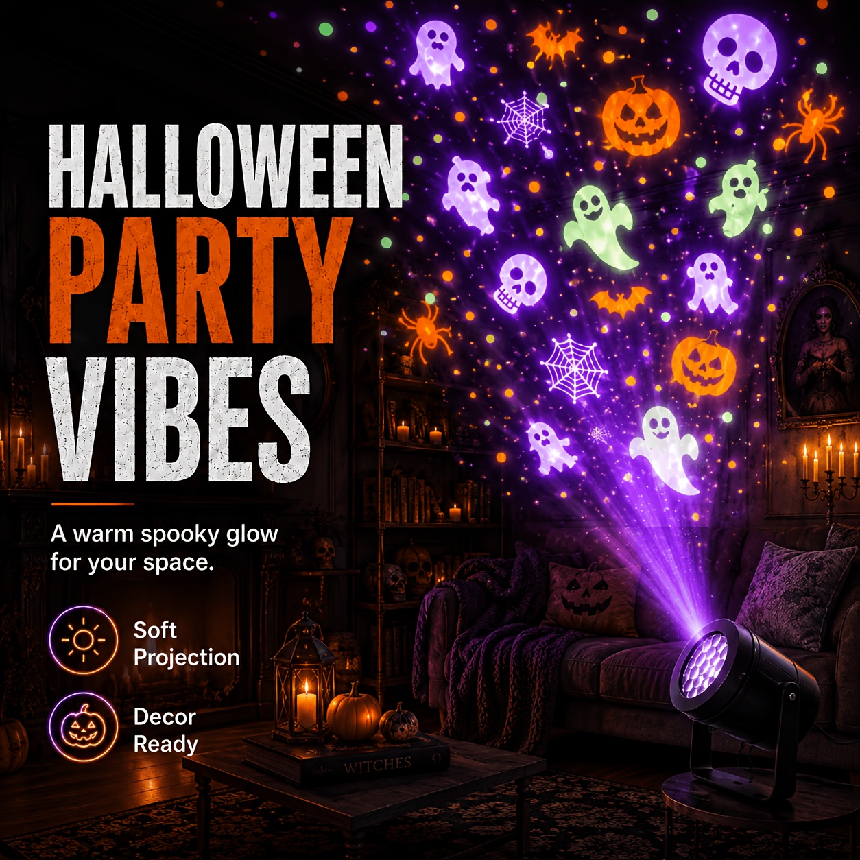 Image of Halloween Dynamic Projection Lamp, Pumpkin Bat Dynamic Projector, Manual Rotation 270 Degrees, A Halloween Horror Atmosphere- , Suitable For Haunted Houses