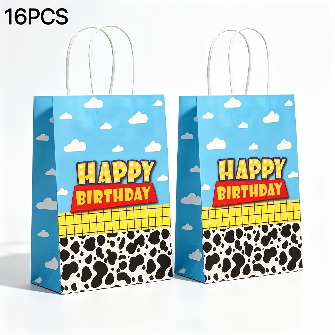 TEMU 16/24 pièces, Sacs de fête à poignée motif histoire de dessin animé avec , blancs et vaches, Sacs cadeaux histoire de dessin animé, pour