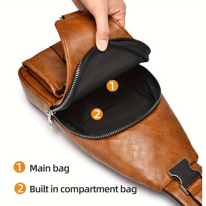 vintage pu leather crossbody bag for men retro style large capacity multiple compartments waterproof details 6