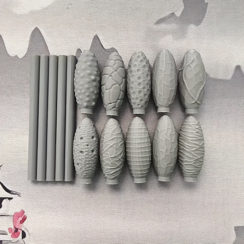 TEMU 5pcs Texture Tool Sets For Clay Art, Oval Clay Modeling Pattern Rollers Kit Modeling Sticks For Diy Crafts Polymer Roller Art Clay Silvery Stick