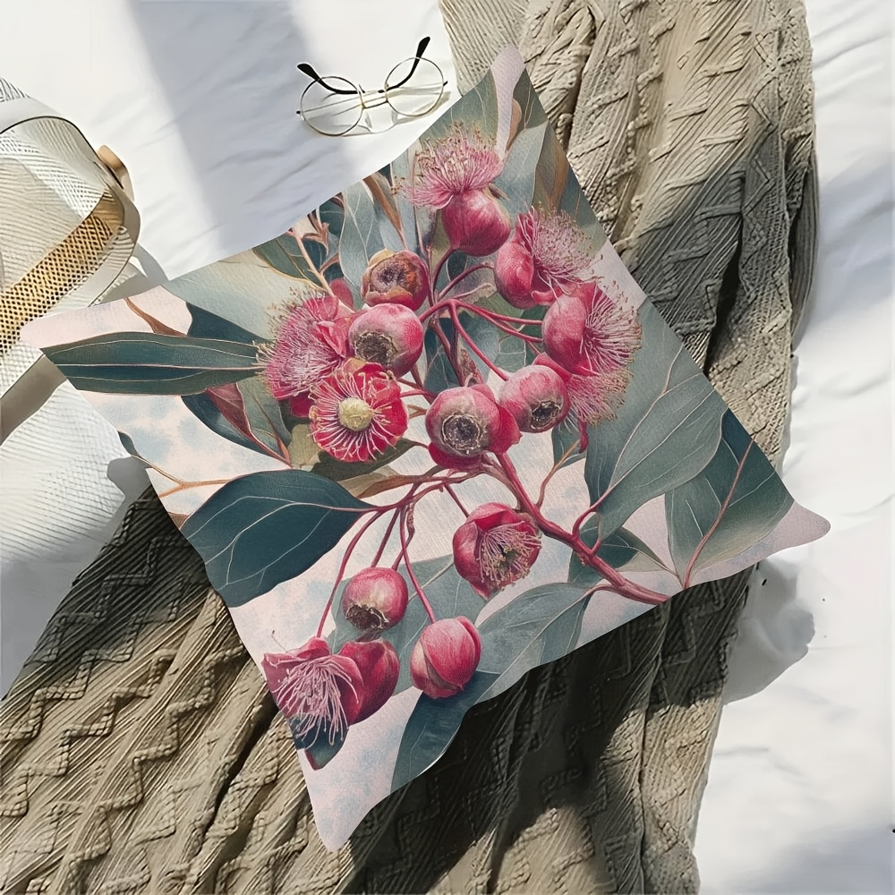 TEMU 1 Large Australian Eucalyptus Flowering Resin Cushion - Green Plant Decorative Pillow, 18x18 Inch Modern Accent For Sofa, Bed, Chair, Living