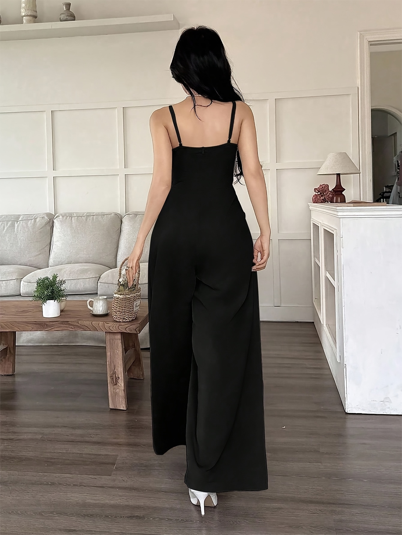 wide leg loose solid color pleated design suitable for womens daily casual wear in summer details 1
